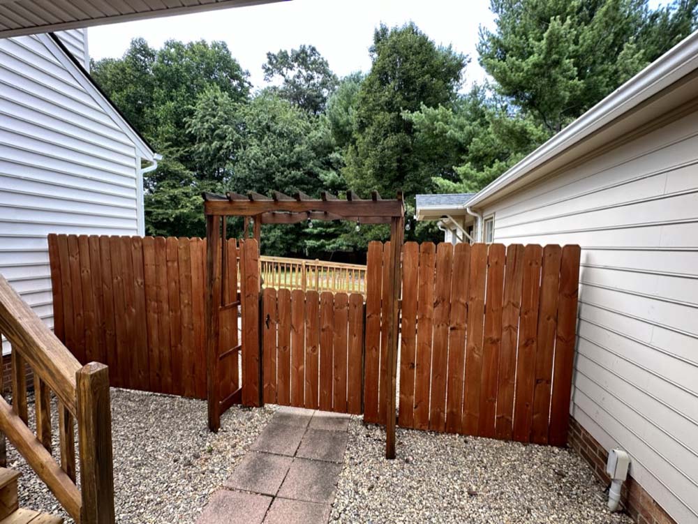 Pergola gate viewed from the deck steps
